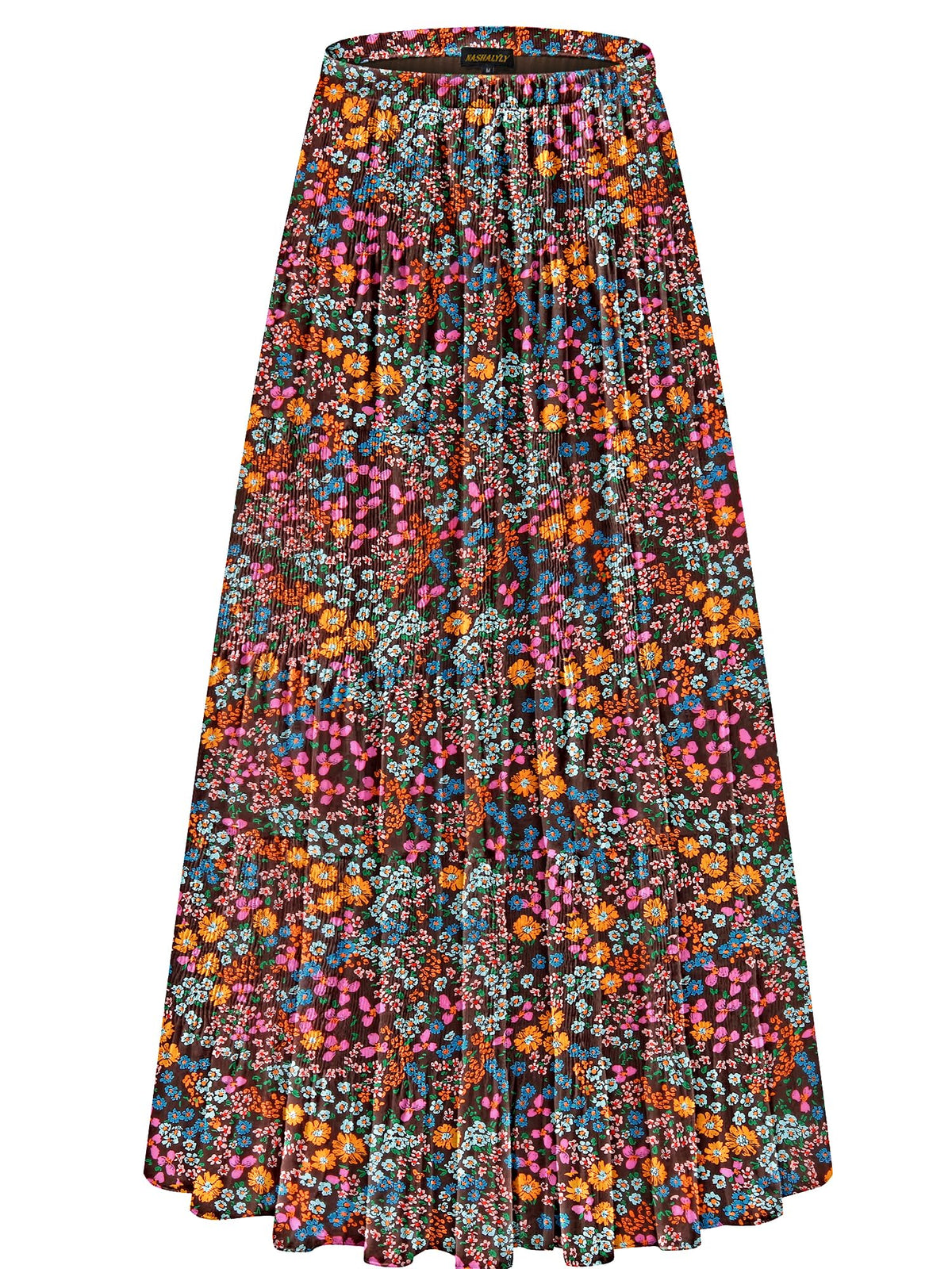 NASHALYLY Women's Chiffon Elastic High Waist Pleated A-Line Maxi Skirts