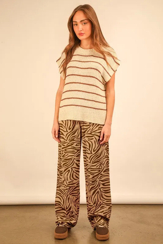 Animal Print Linen Wide Leg Pants