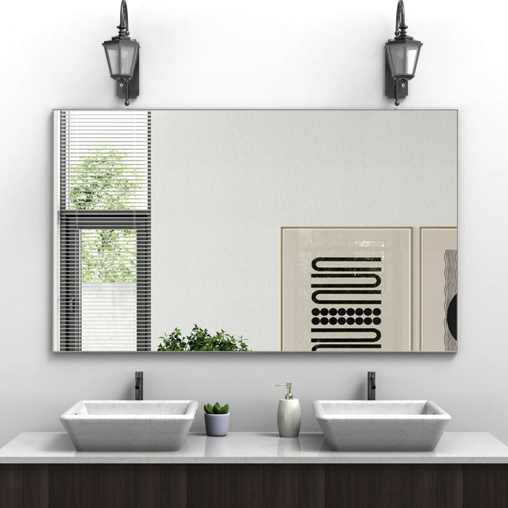 60"x36" Oversized Modern Rectangle Bathroom Mirror with Silver Frame Decorative Large Wall Mirrors for Bathroom Living Room