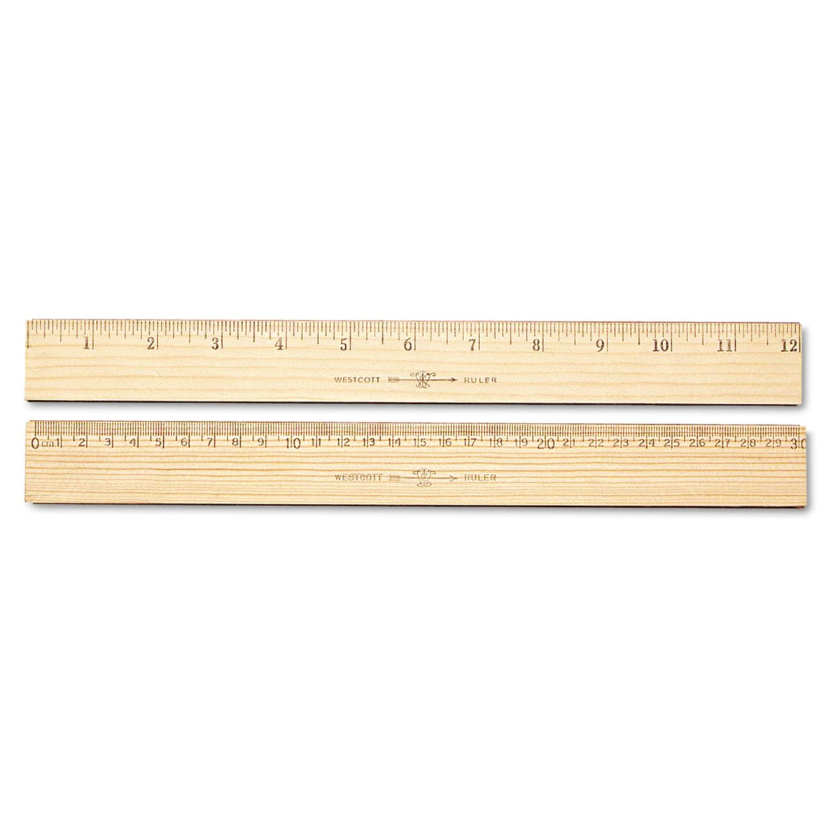 Westcott Wood Ruler, Metric and 1/16" Scale with Single Metal Edge, 12"/30 cm Long