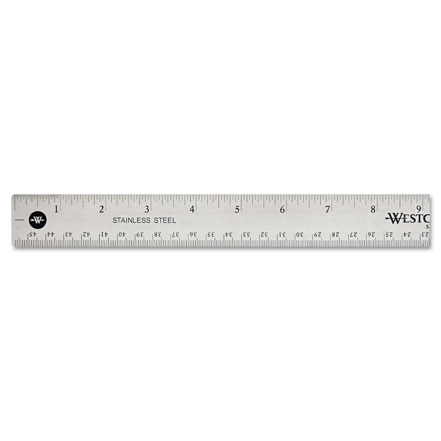 Westcott Stainless Steel Office Ruler With Non Slip Cork Base, Standard/Metric, 18" Long