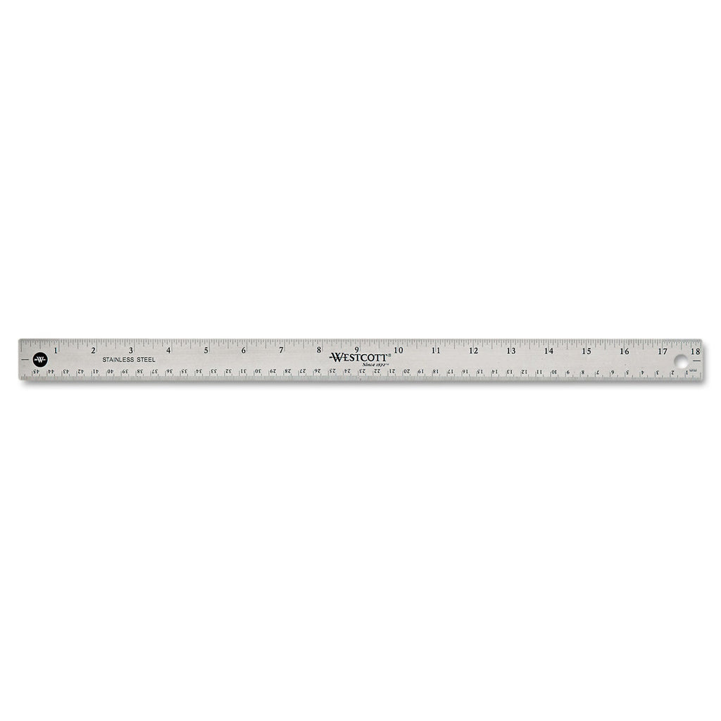 Westcott Stainless Steel Office Ruler With Non Slip Cork Base, Standard/Metric, 18" Long