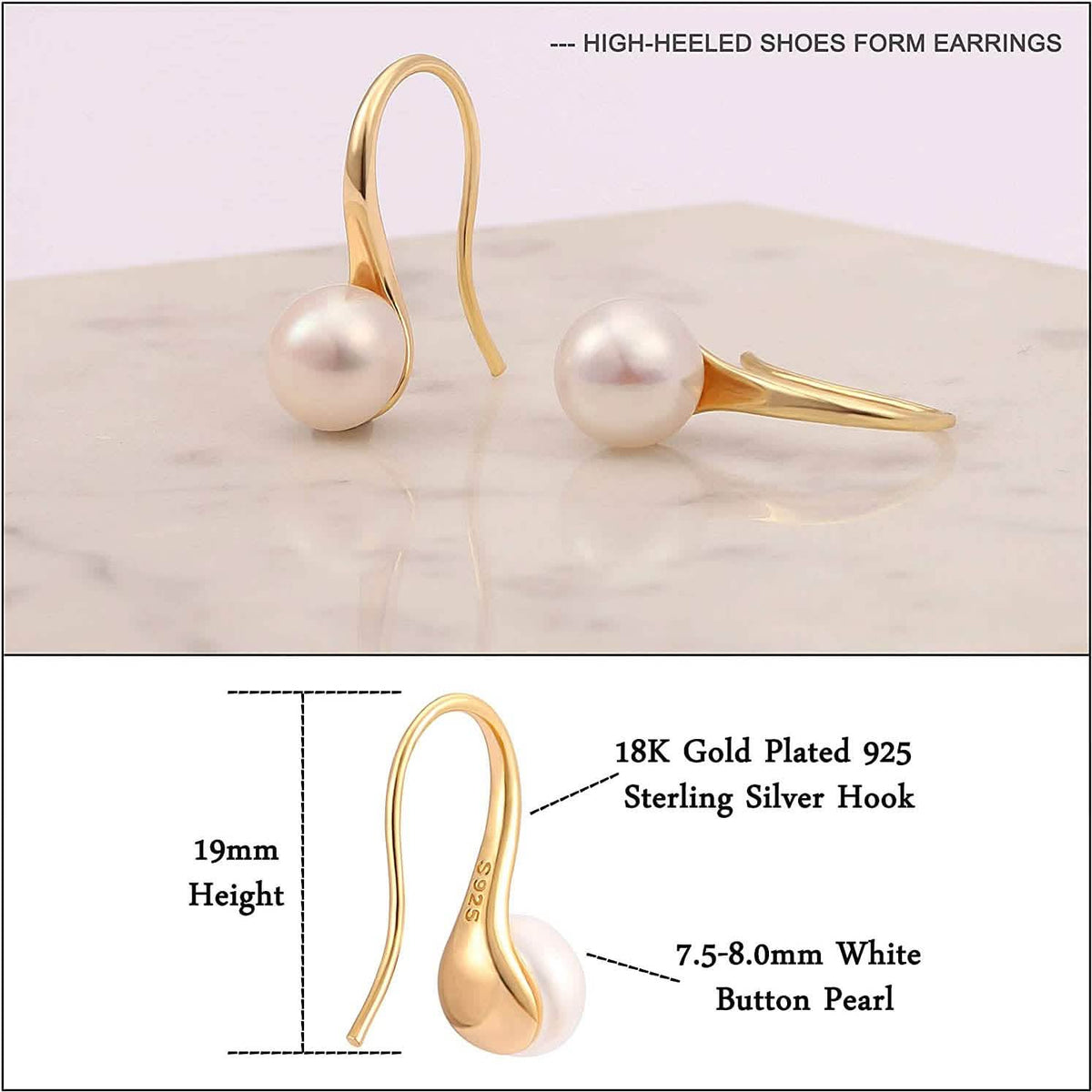 925 Sterling Silver 7.5-8mm White Freshwater Cultured Pearl Dangle Drop Earrings