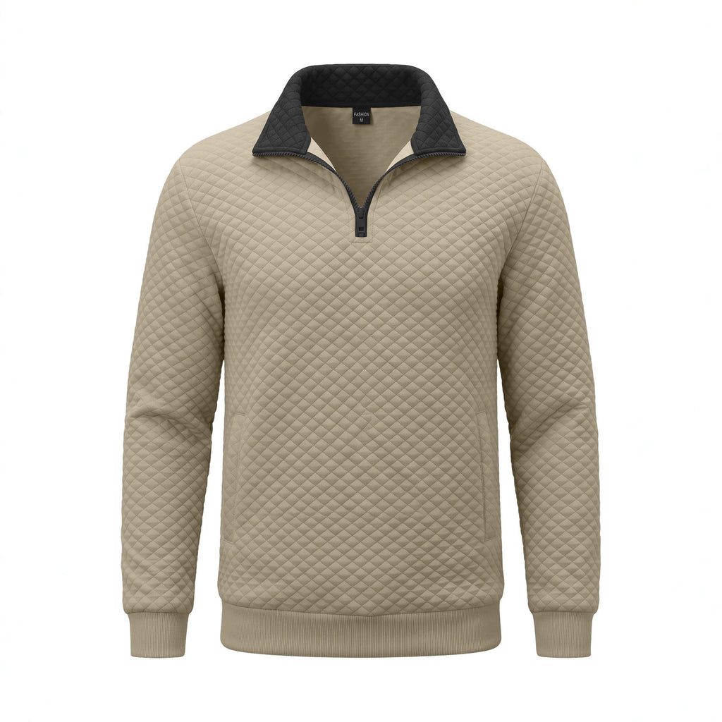Mens Diamond-Check Half-Zip Stand-Collar Long-Sleeve Sweatshirt