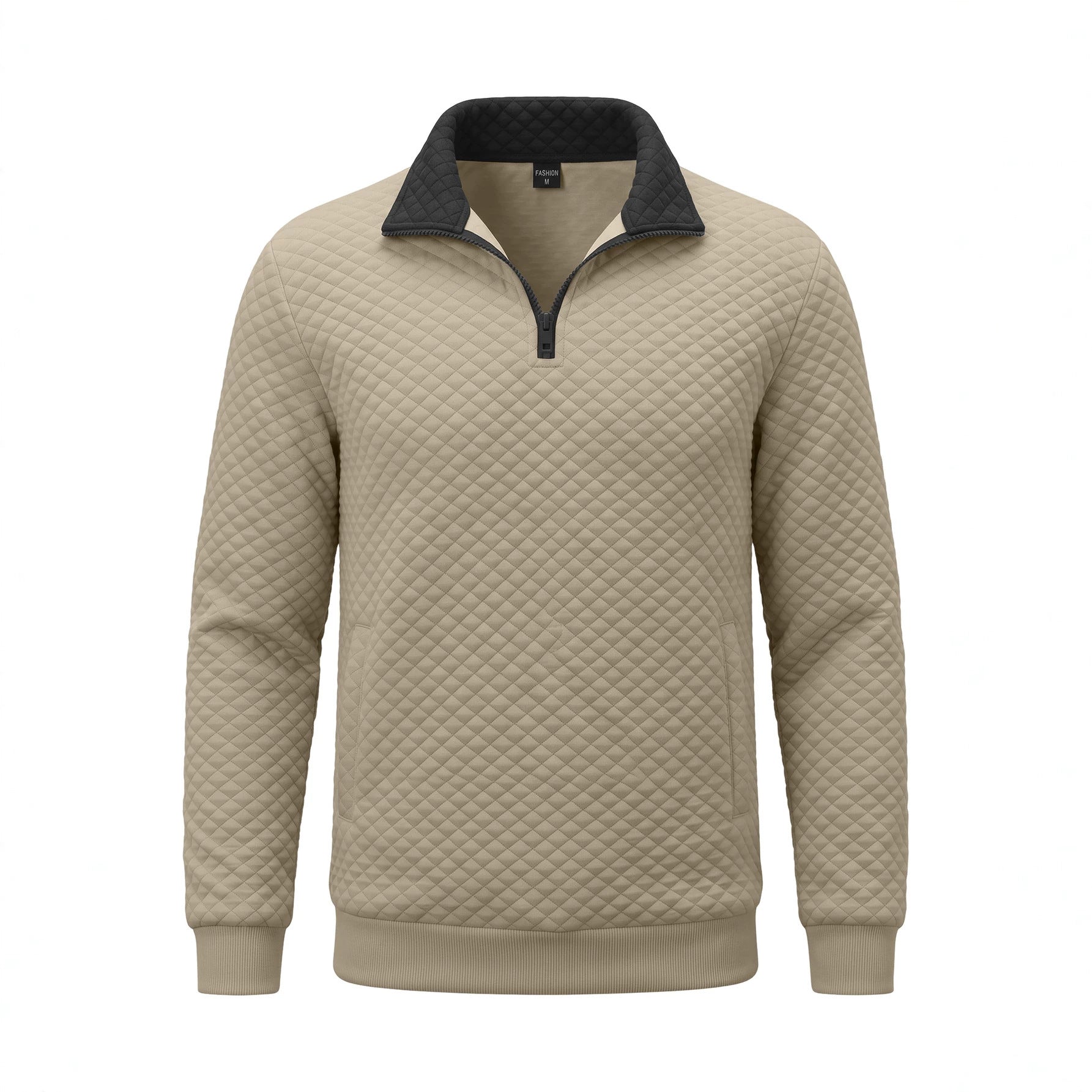 Mens Diamond-Check Half-Zip Stand-Collar Long-Sleeve Sweatshirt