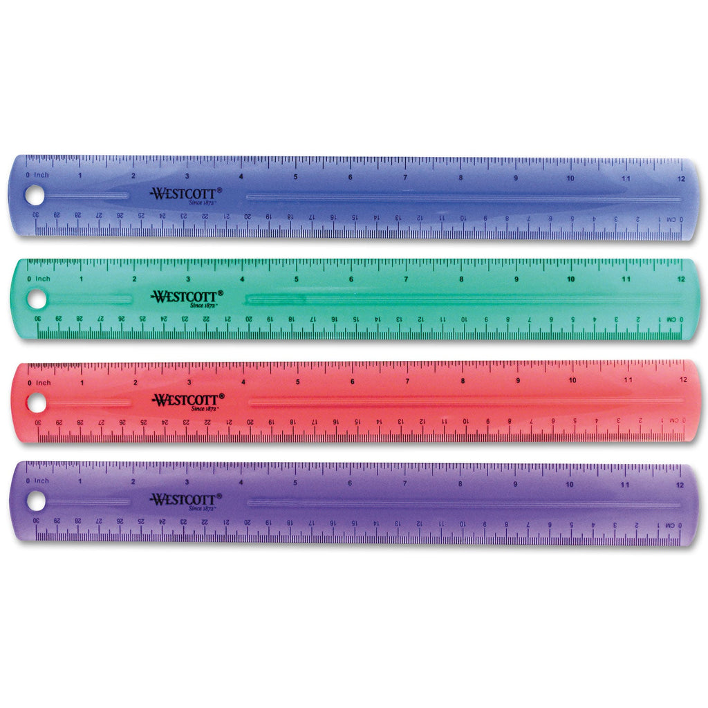 Westcott 12" Jewel Colored Ruler, Standard/Metric, Plastic