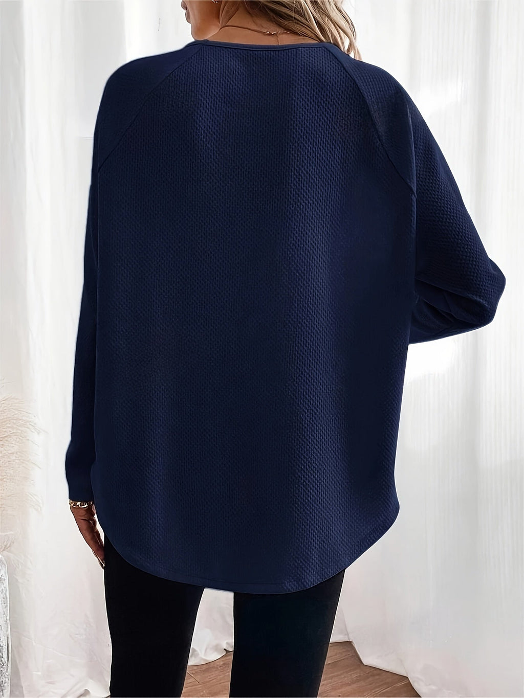 Autumn New Arrival  Solid Color Waffle-Knit Off-Shoulder Pullover Top For Loungewear