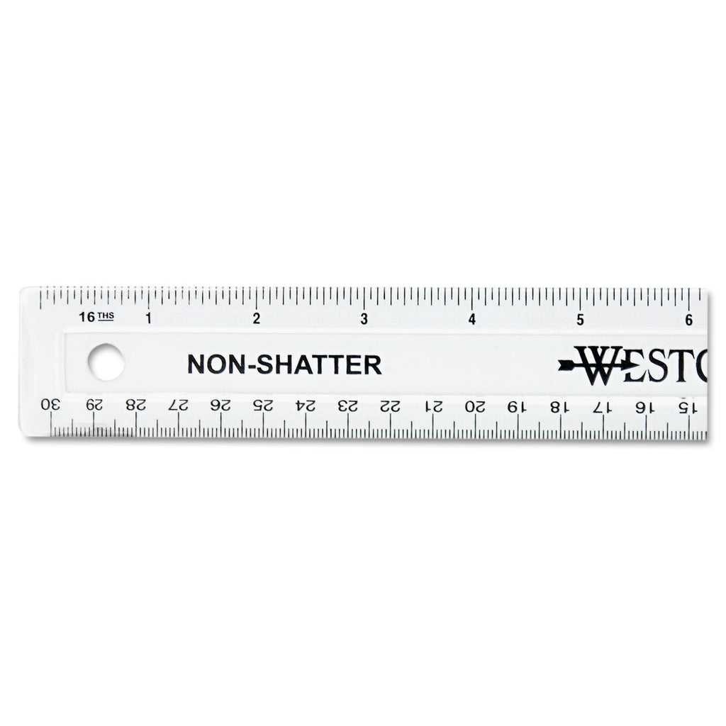 Westcott Non-Shatter Flexible Ruler, Standard/Metric, 12" Long, Plastic, Clear