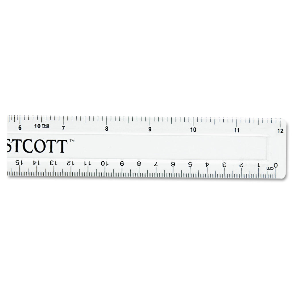 Westcott Non-Shatter Flexible Ruler, Standard/Metric, 12" Long, Plastic, Clear