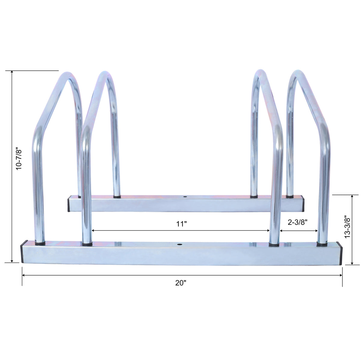 2 bicycle ground bike parking racks 22-28 inch wheel supports, maximum tire width 2.15 inches, galvanized