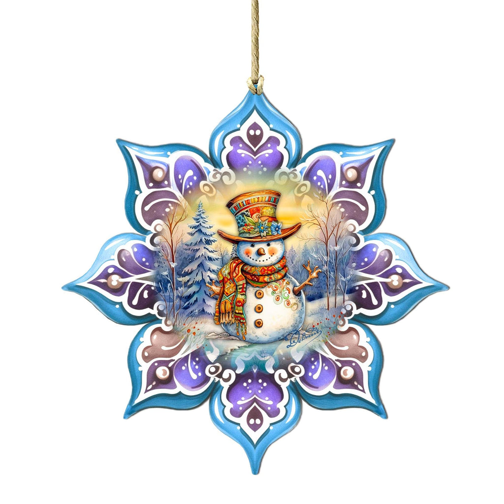 Snowman Purple Snowflake Large Wooden Ornament by G. Debrekht - Christmas Santa Snowman Decor - 8688426M