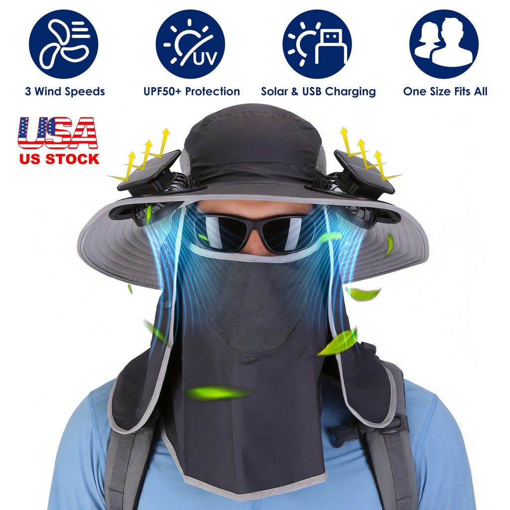 Solar Fan Hat with UPF50+ Sun Protection & Neck Flap