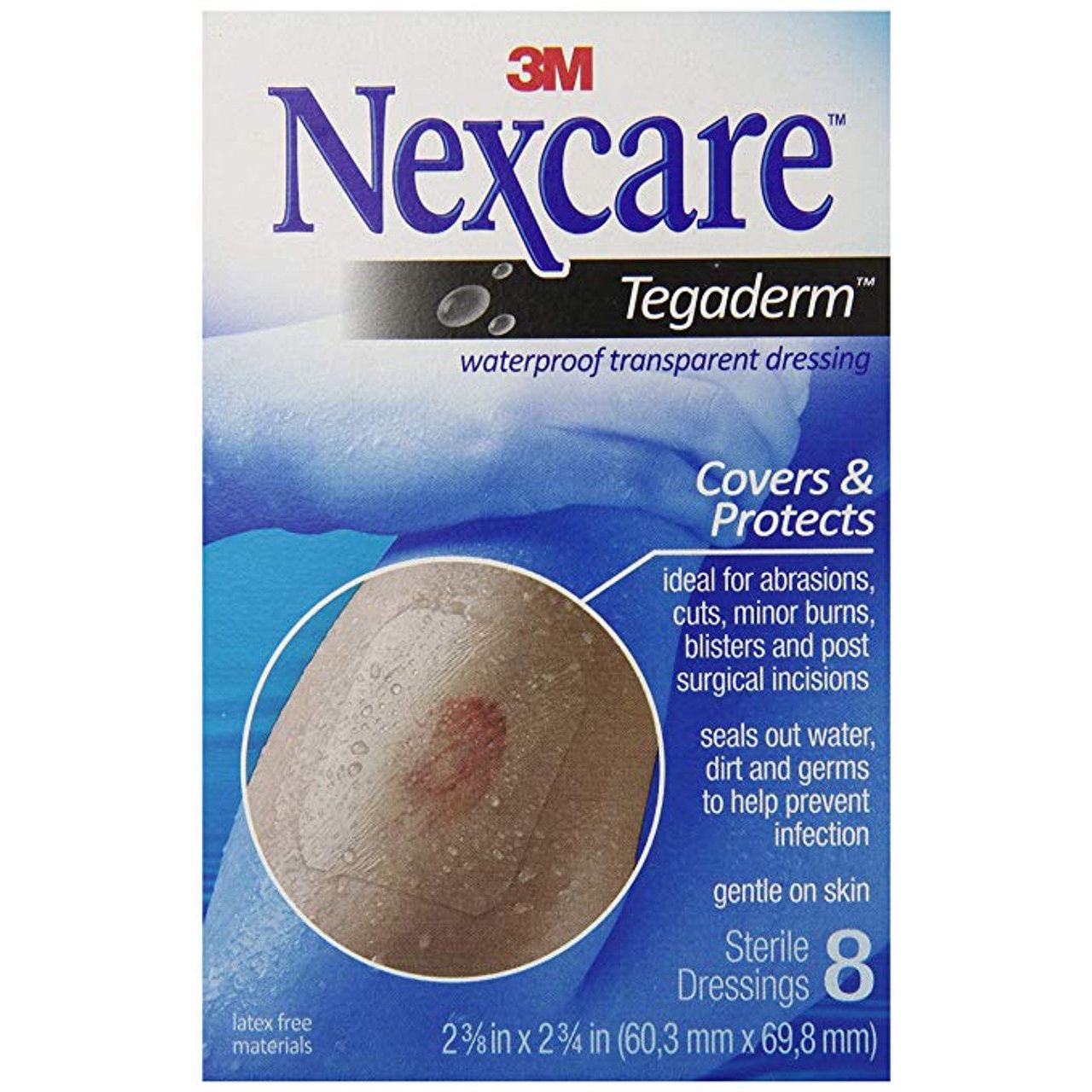 Nexcare Tegaderm Waterproof Transparent Dressing, 2.375 in x 2.75 in, 8 Count