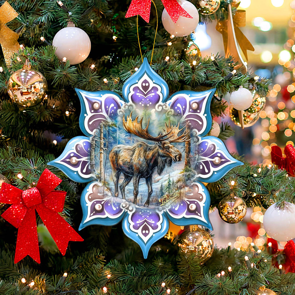Moose Snowflake Large Wooden Ornament by G. Debrekht - Nature Wildlife Décor - 8688414M