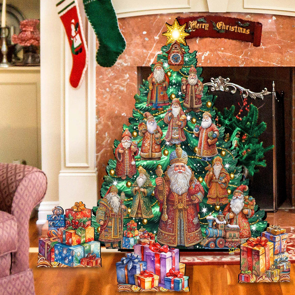 Santa-Themed Christmas Tree Set Outdoor Indoor Decor Wooden Christmas Decoration by G. Debrekht Christmas Decor - 8191517F-G