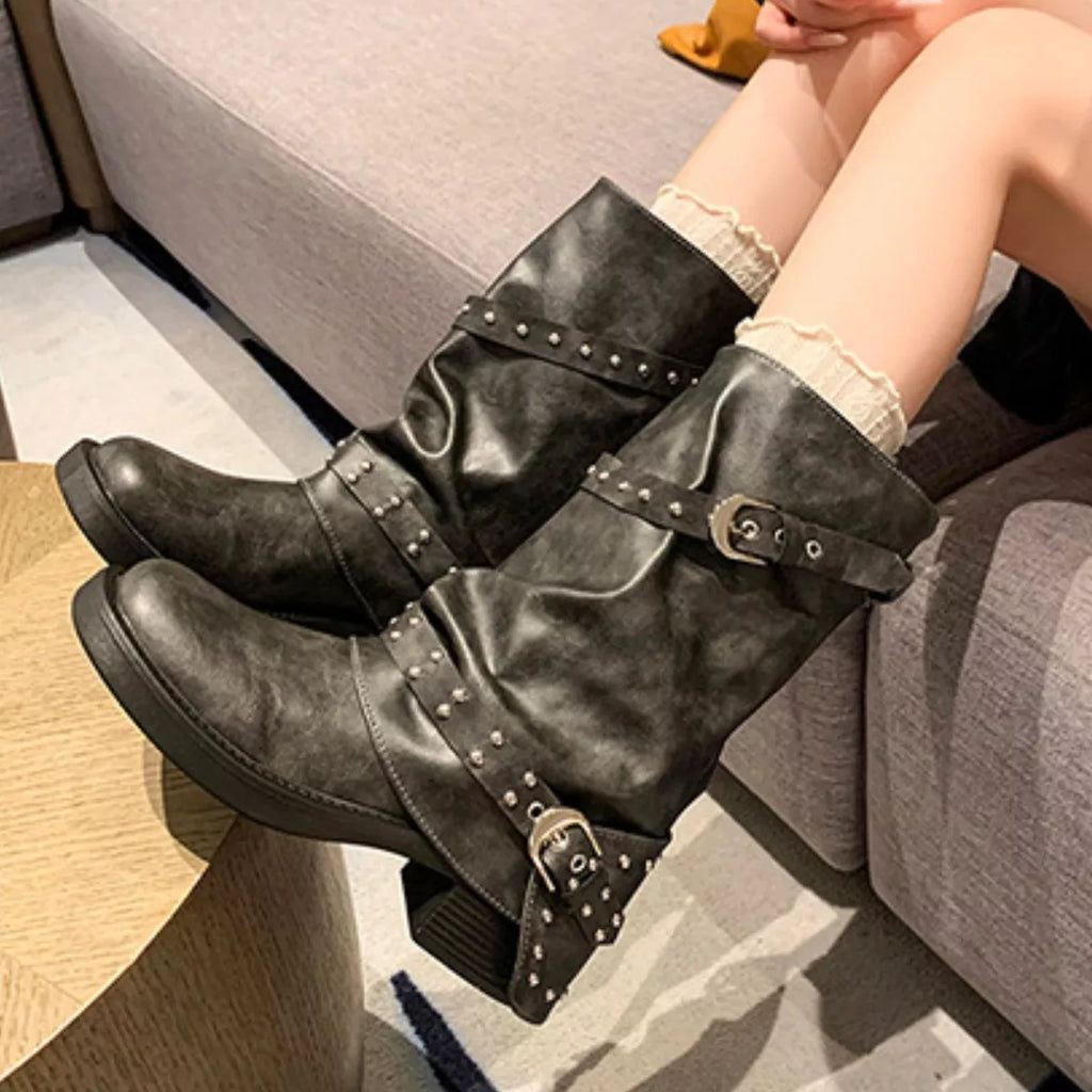 Round Toe Block Heels Boots
