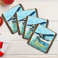 Alaska Bush Plane Wooden Coasters Set of 4 – The Great Land Seaplane Souvenir Drink Coasters, Made in USA – 95418C-S4