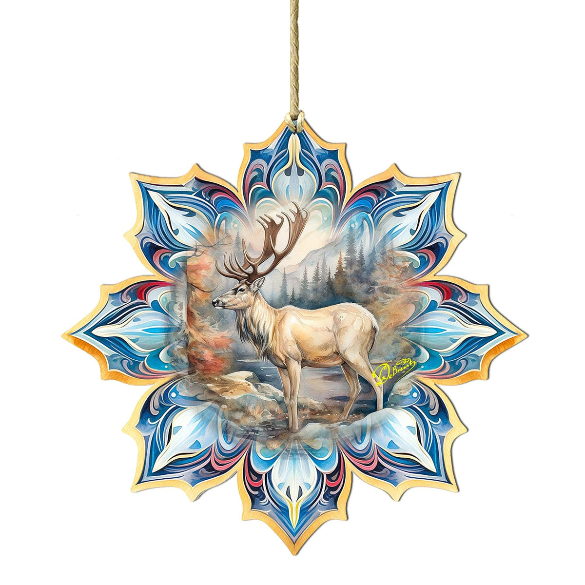Reindeer Snowflake Large Wooden Ornament by G. Debrekht - Nature Wildlife Decor - 8688415M