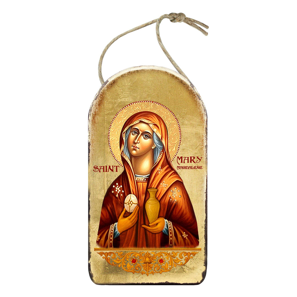 Maria Magdalena Icon Ornament - Handcrafted Wooden Religious Icon Decor with Gold Plating - Inspirational Icon Decor - 87014-2
