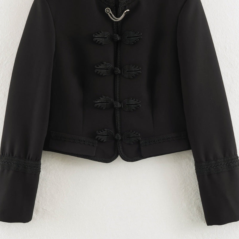 Vintage Frog-Button Lace-Patchwork Jacket Coat