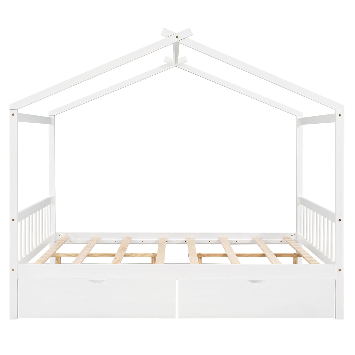 Full Size House Platform Bed with Two Drawers Headboard and Footboard,Roof Design White