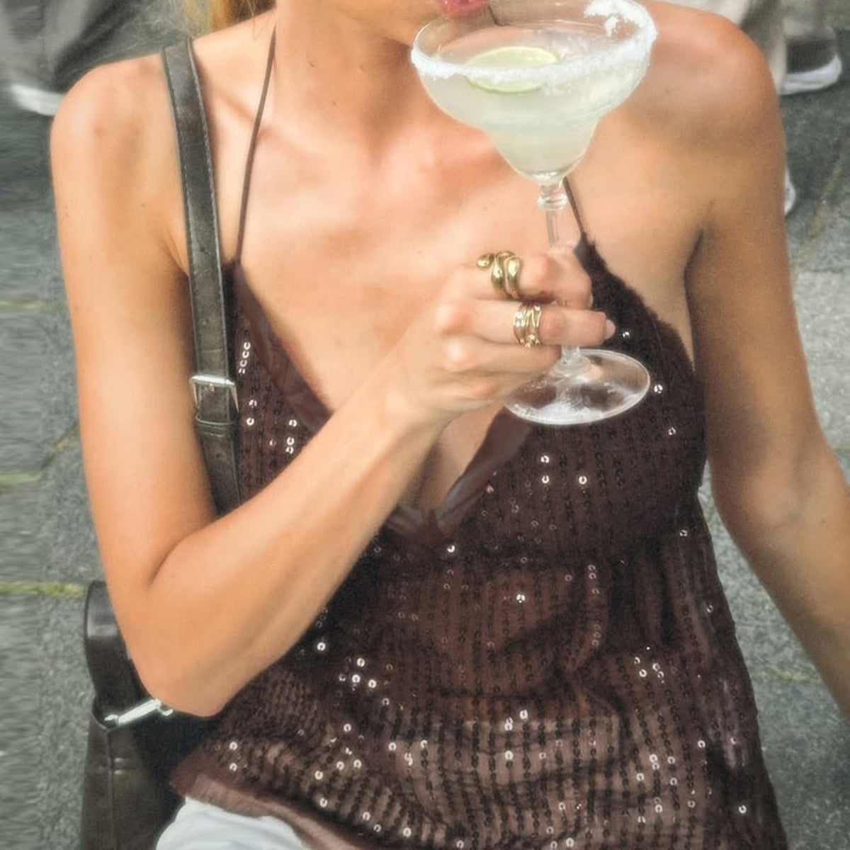 Sequin-embellished Mesh Halter-neck Lace-up Vest