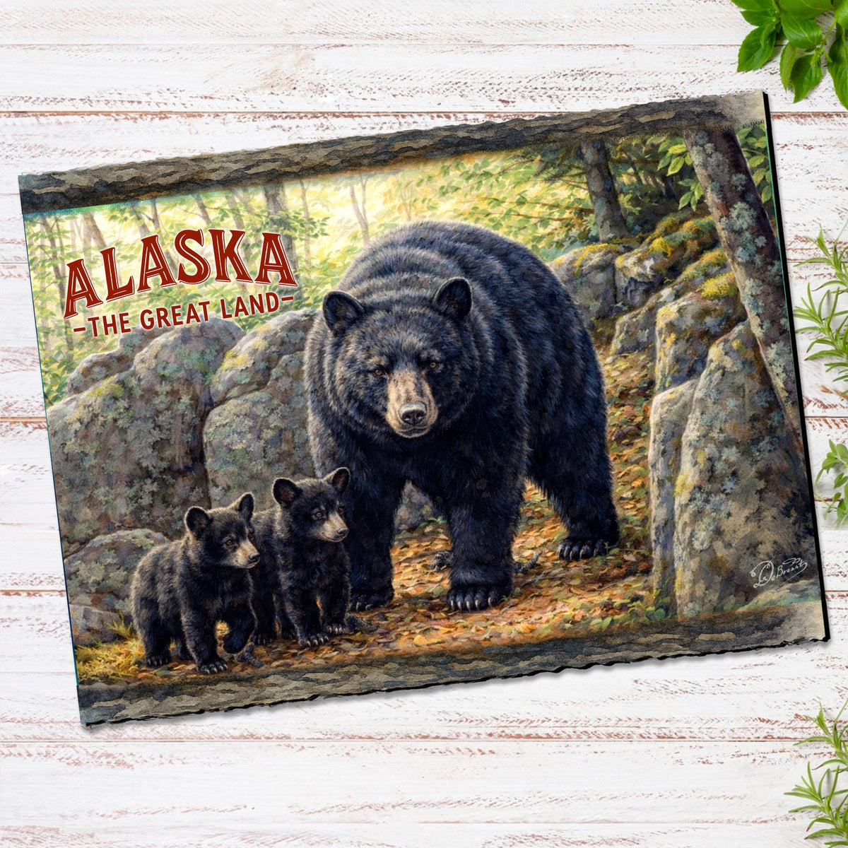 Black Bear with Cubs Greeting Card by G. Debrekht - 97101GC