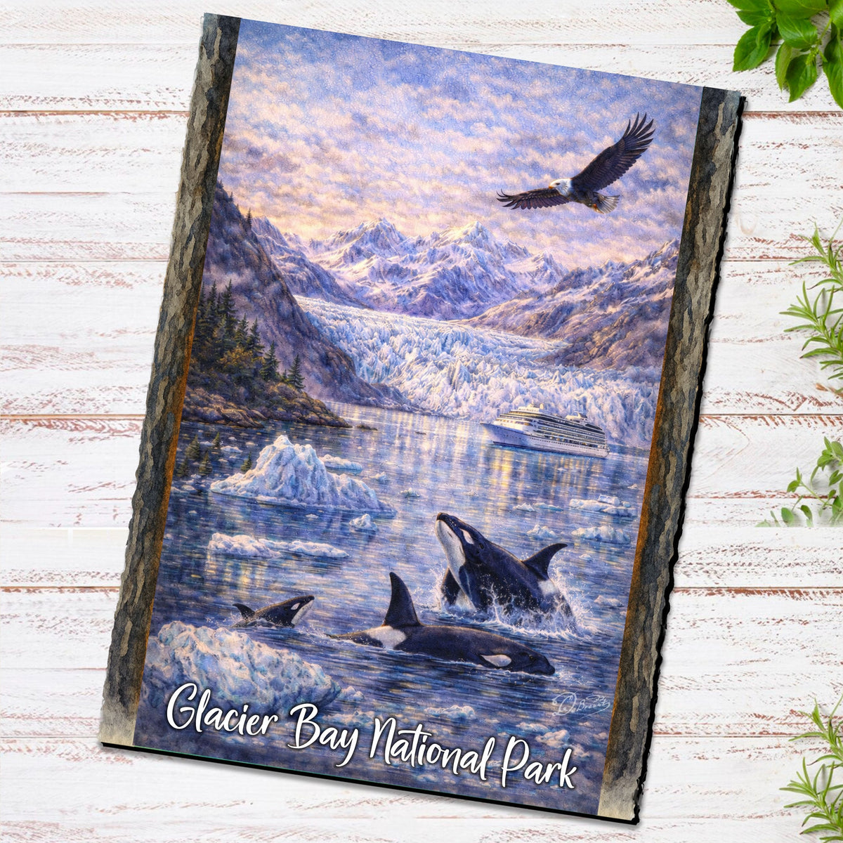 Orcas in Glacier Fjord Greeting Card by G. Debrekht - 97111GC