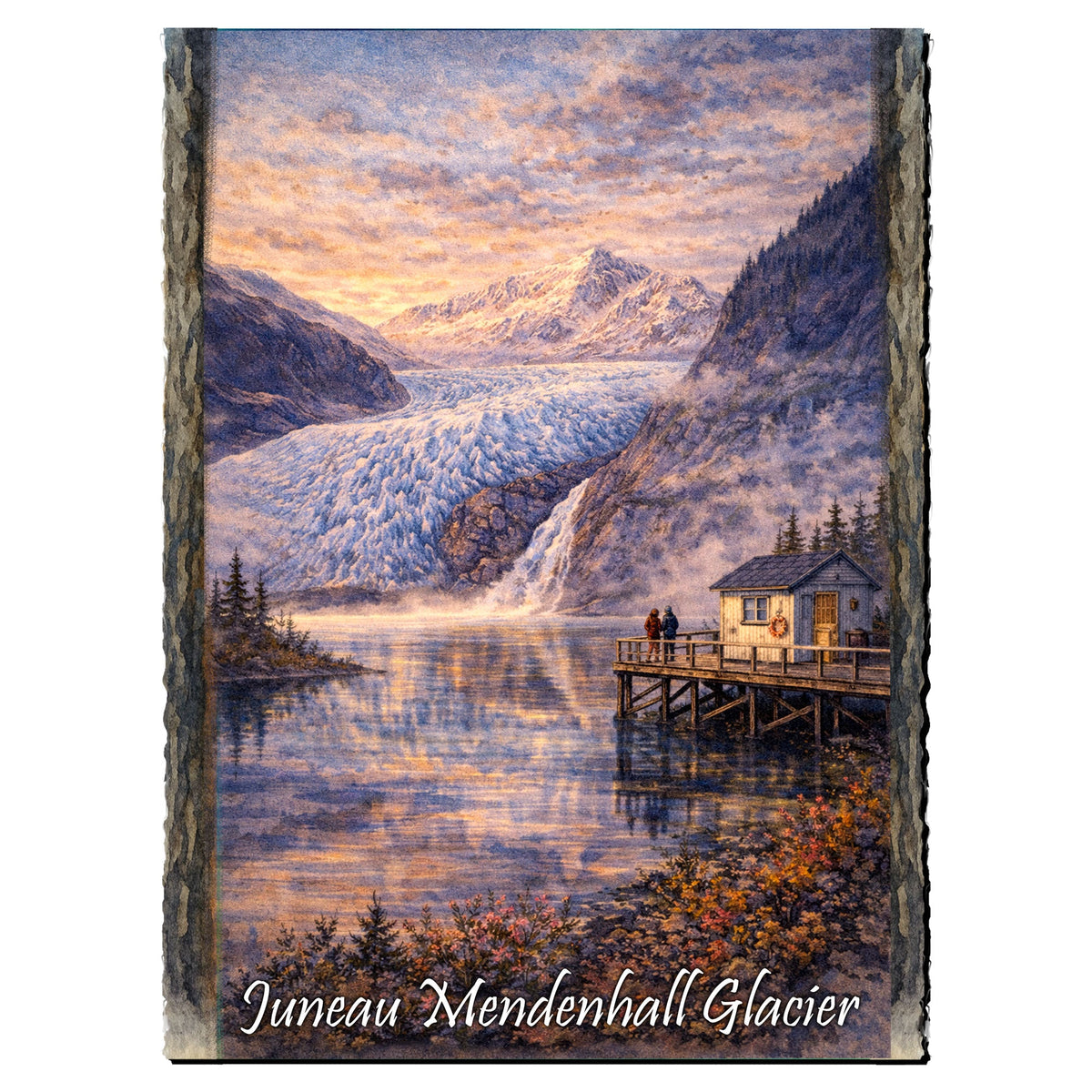 Sunset Glacier & Lakeside Cabin Art Card by G. Debrekht - 97112GC