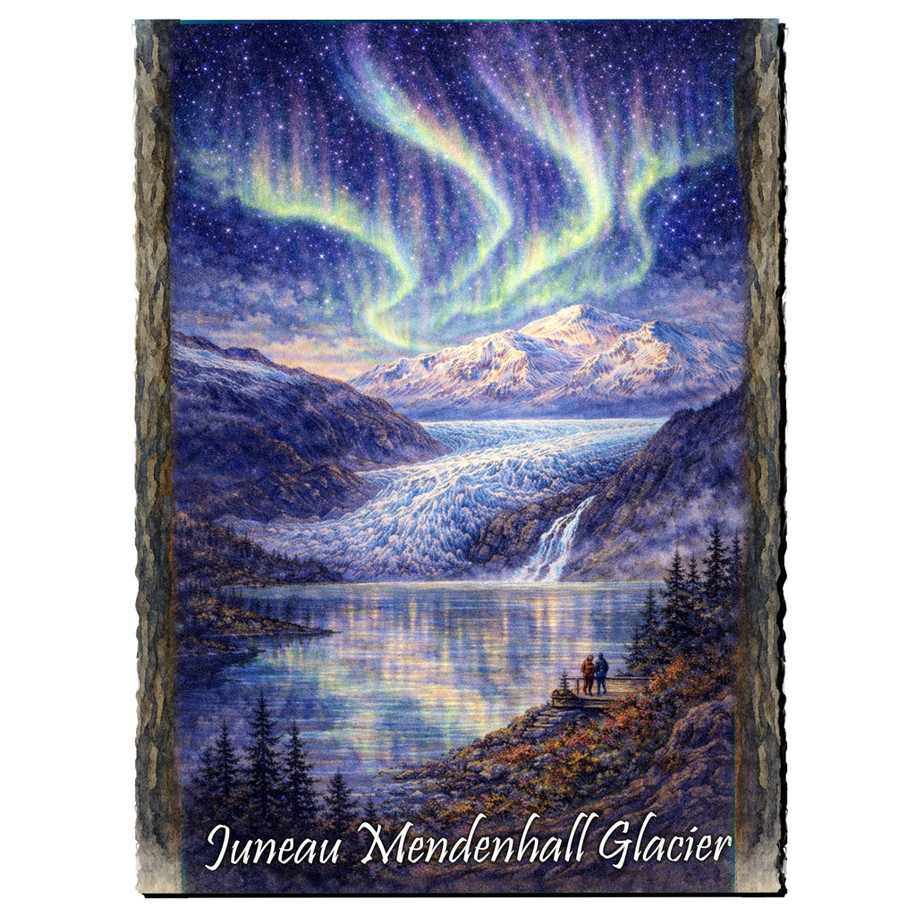 Northern Lights Mountain Glacier Art Card by G. Debrekht - 97113GC