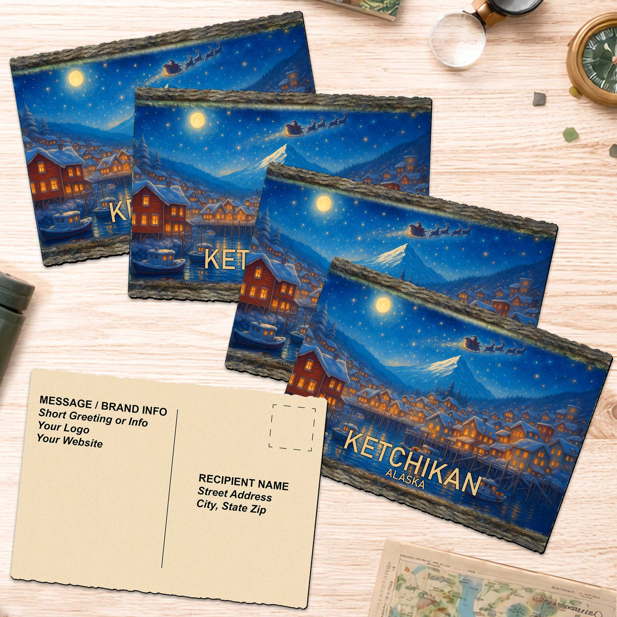 Harbor Under the Full Moon Greeting Card by G. Debrekht - 97119GC