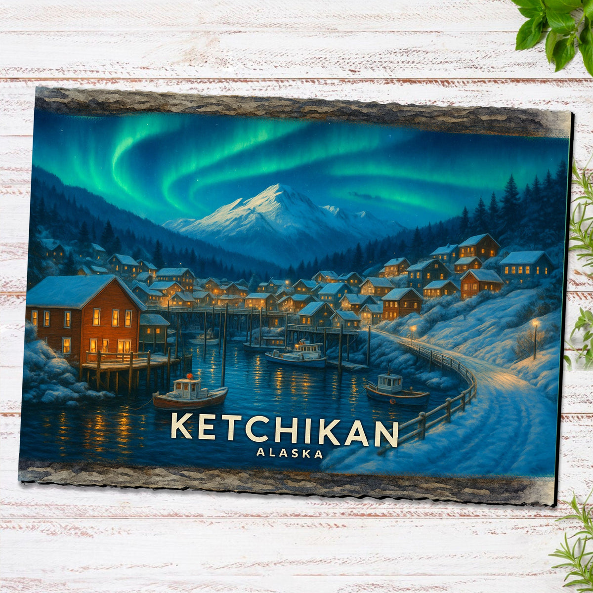 Northern Lights Over the Harbor Greeting Card by G. Debrekht - 97121GC
