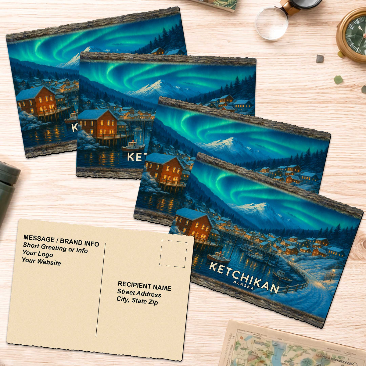 Northern Lights Over the Harbor Greeting Card by G. Debrekht - 97121GC