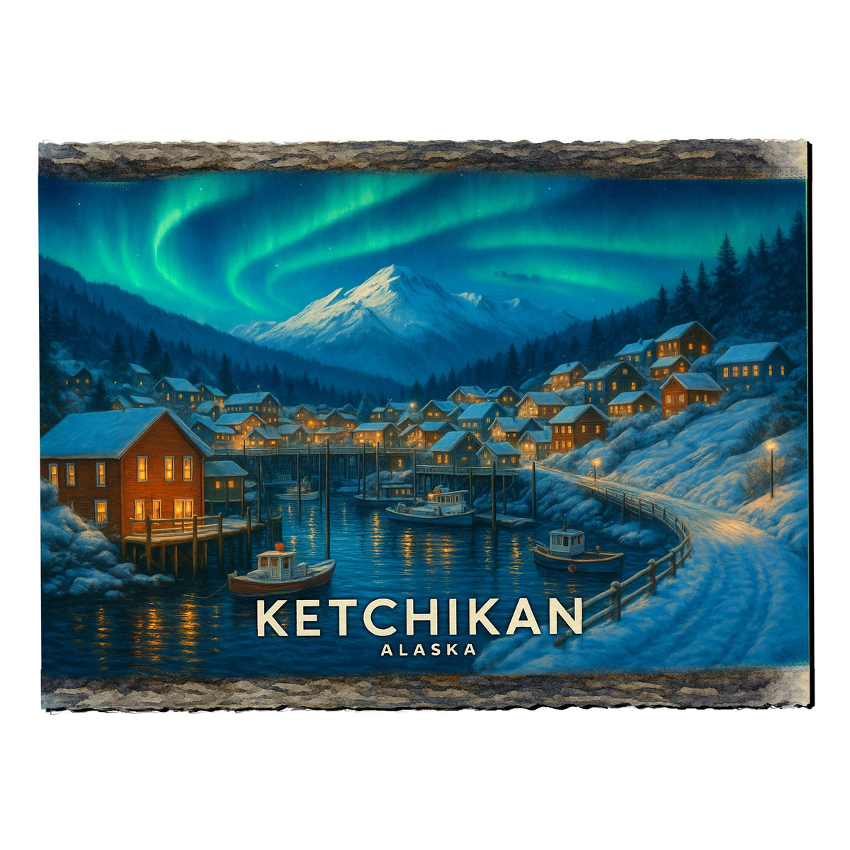 Northern Lights Over the Harbor Greeting Card by G. Debrekht - 97121GC
