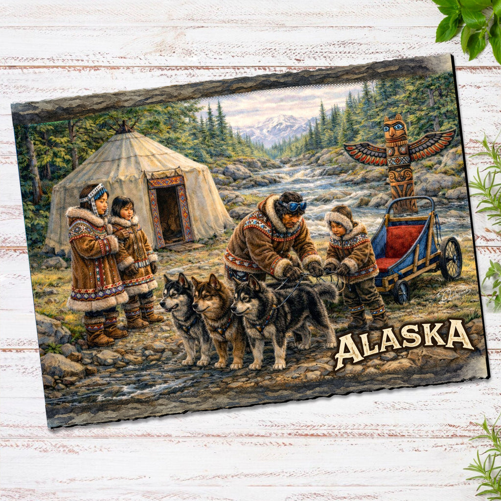 Arctic Village Dog Team Greeting Card by G. Debrekht - 97122GC