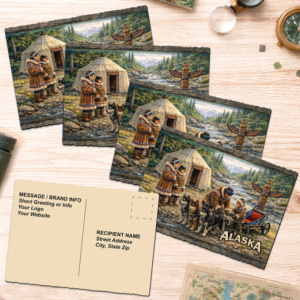 Arctic Village Dog Team Greeting Card by G. Debrekht - 97122GC