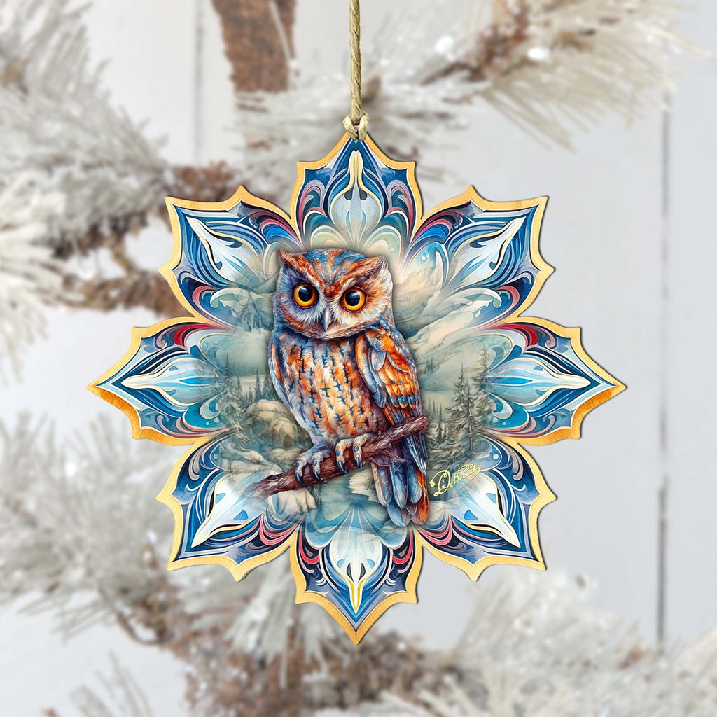 Great Horned Owl Snowflake Large Wooden Ornament by G. Debrekht - Nature Wildlife Decor - 8688436M