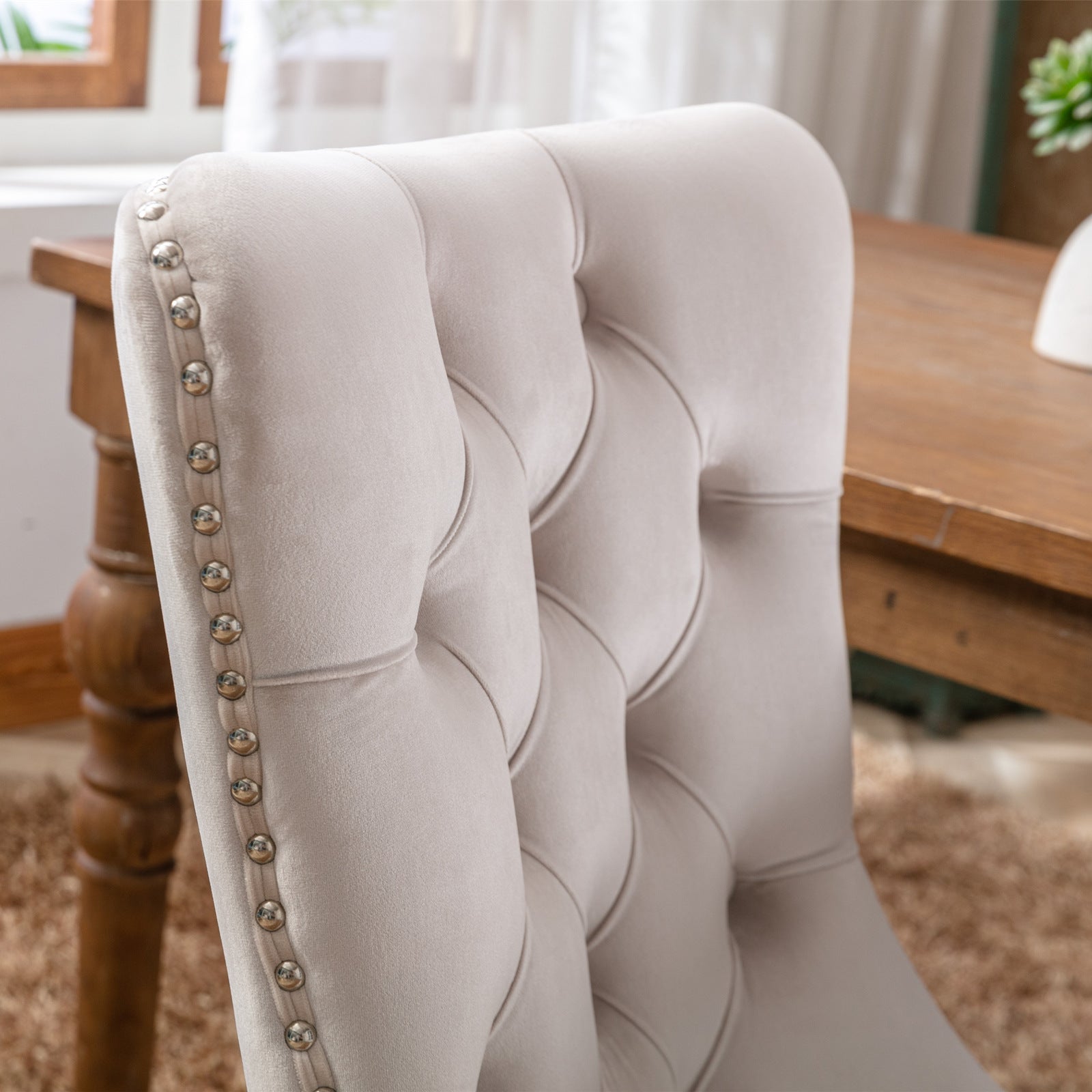Nikki Collection Modern High-end Tufted Solid Wood Contemporary Velvet Upholstered Dining Chair 2-Pcs SetBeige