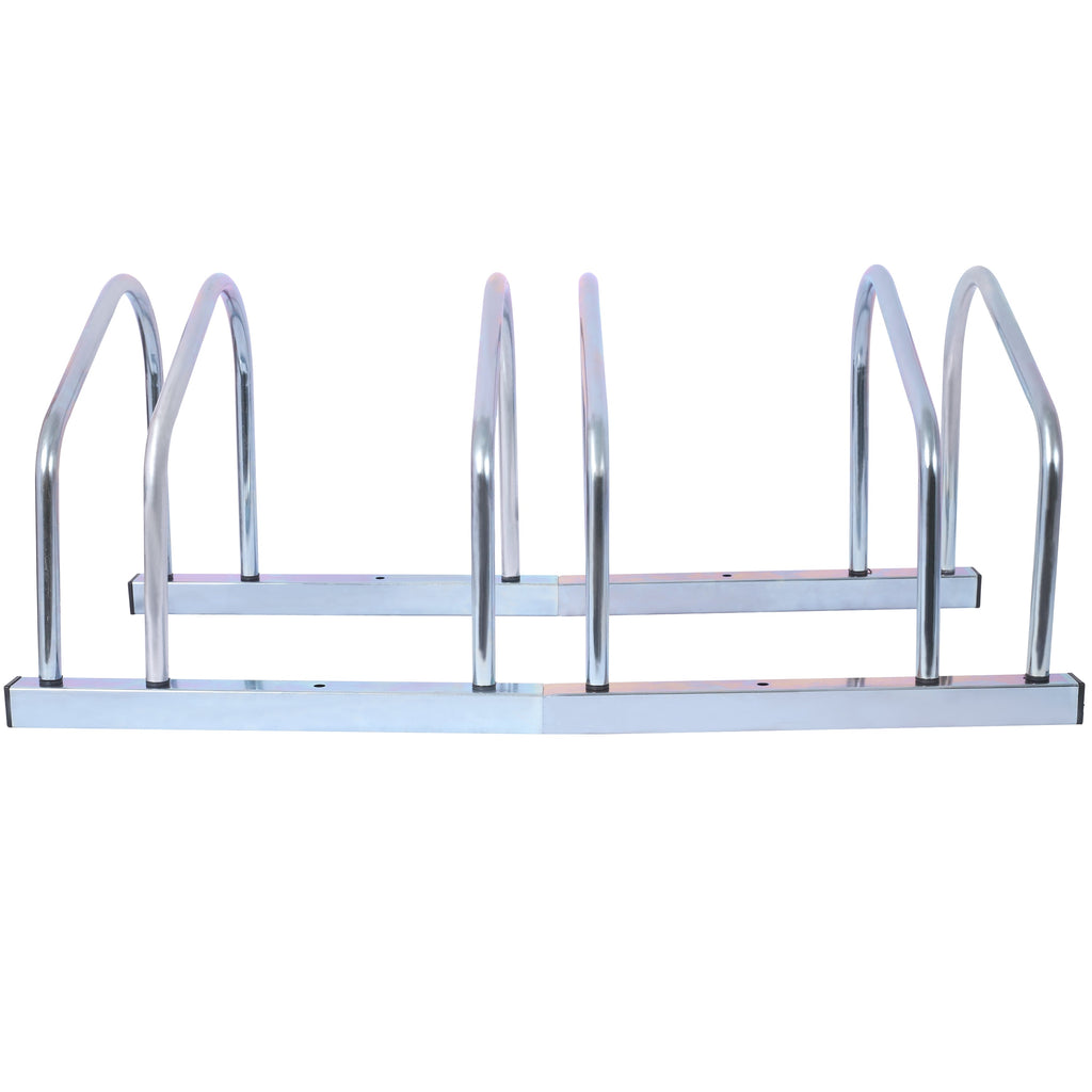 3 bicycle parking racks, 22-28 inch wheel supports, maximum tire width 2.15 inches, galvanized