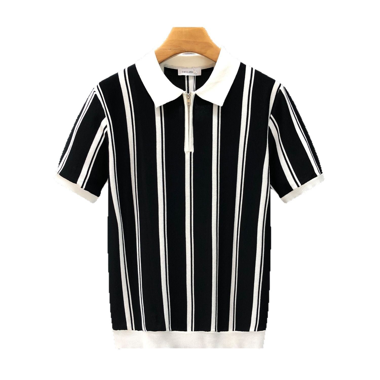 Mens Half-Zip Short-Sleeve Striped Polo Shirt