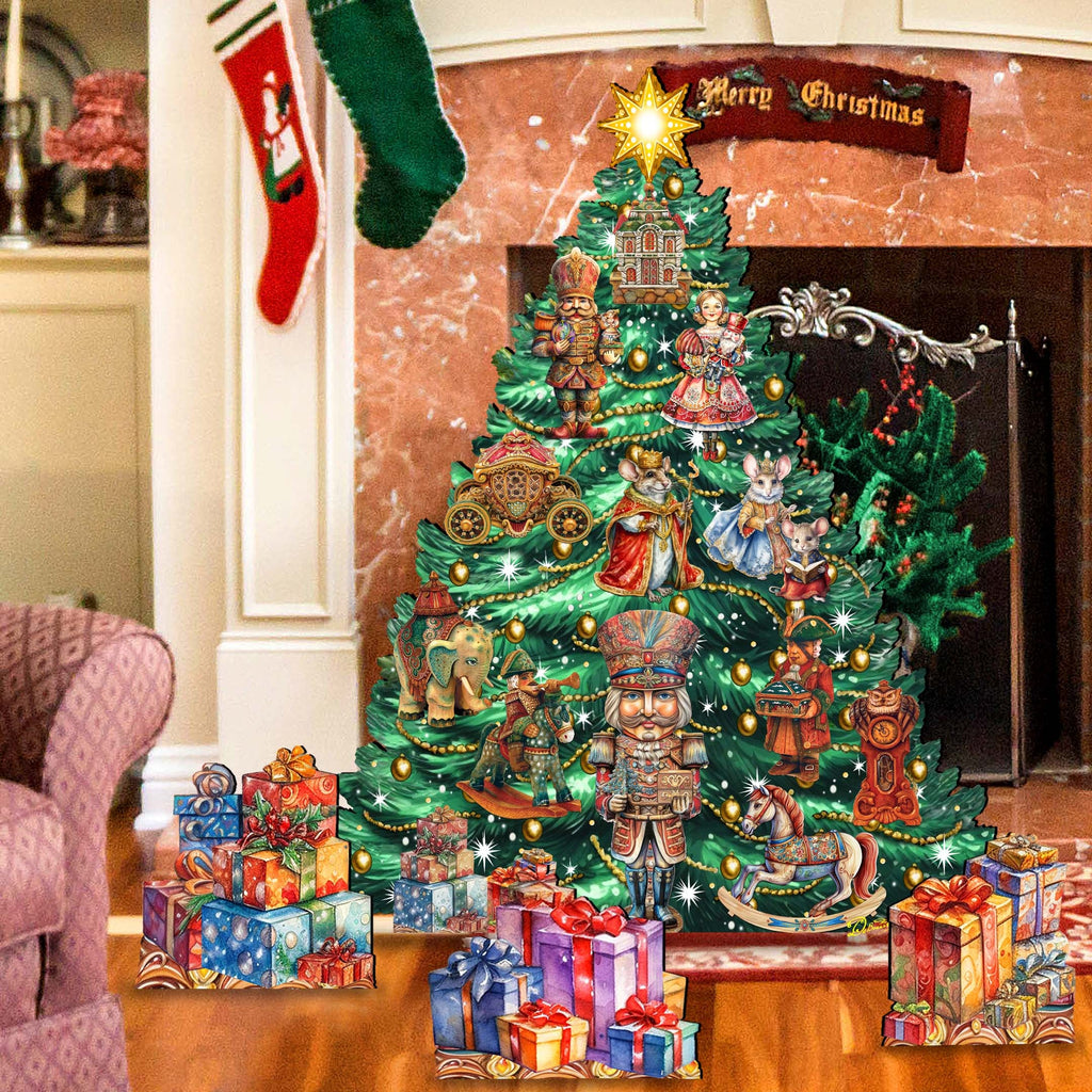 Nutcracker-Themed Christmas Tree Set Outdoor Indoor Décor Wooden Christmas Decoration by G. Debrekht Christmas Décor - 8191501F-G