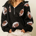 Football Digital Print Hoodie With Long Sleeves And A Zipper