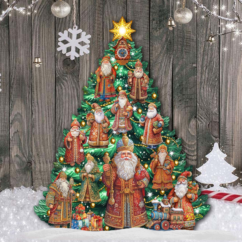 Santa-Themed Christmas Tree Outdoor Indoor Decor Wooden Christmas Decoration by G. Debrekht Christmas Decor - 8191517F