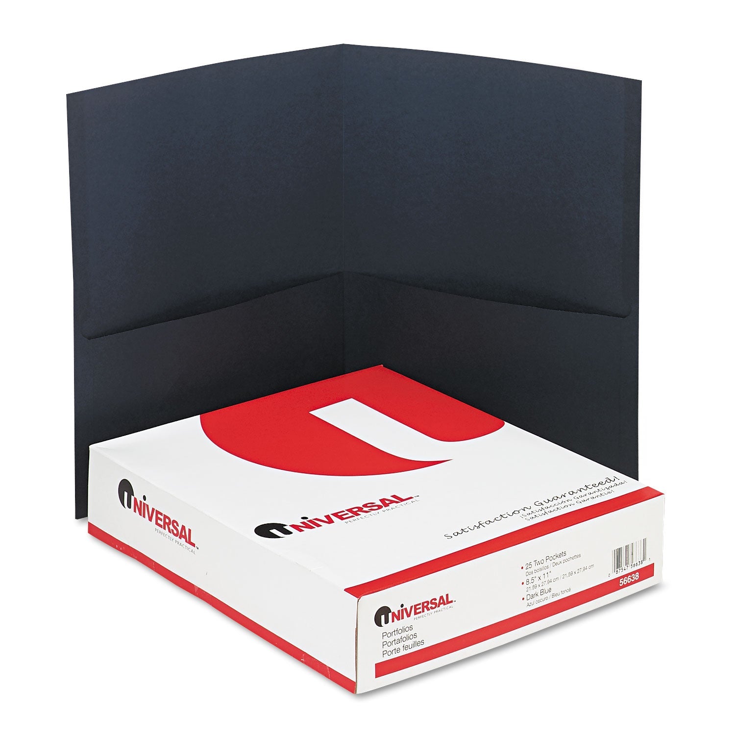 Universal Two-Pocket Portfolio, Embossed Leather Grain Paper, 11 x 8.5, Dark Blue, 25/Box