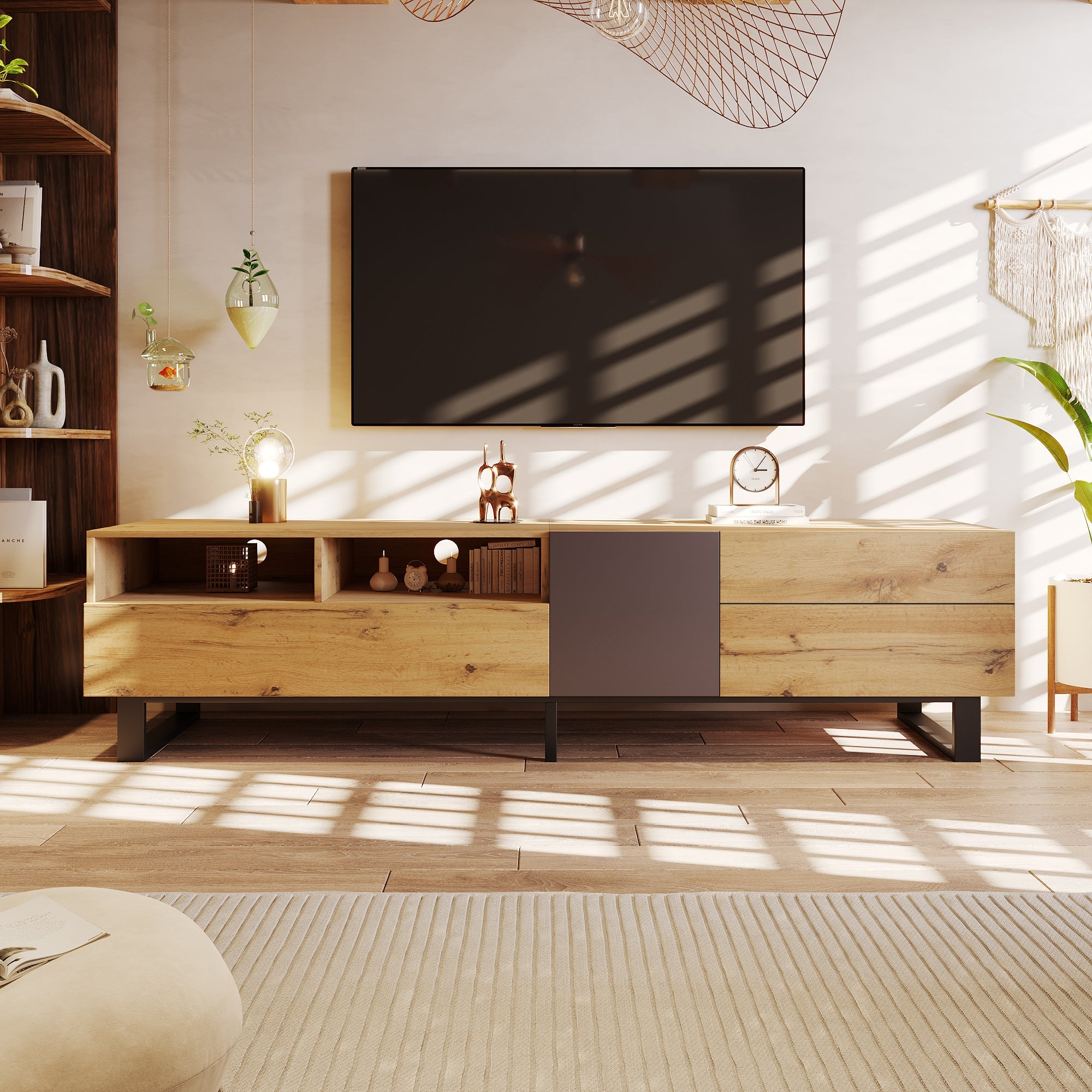 Modern TV Stand for 80'' TV with Double Storage Space