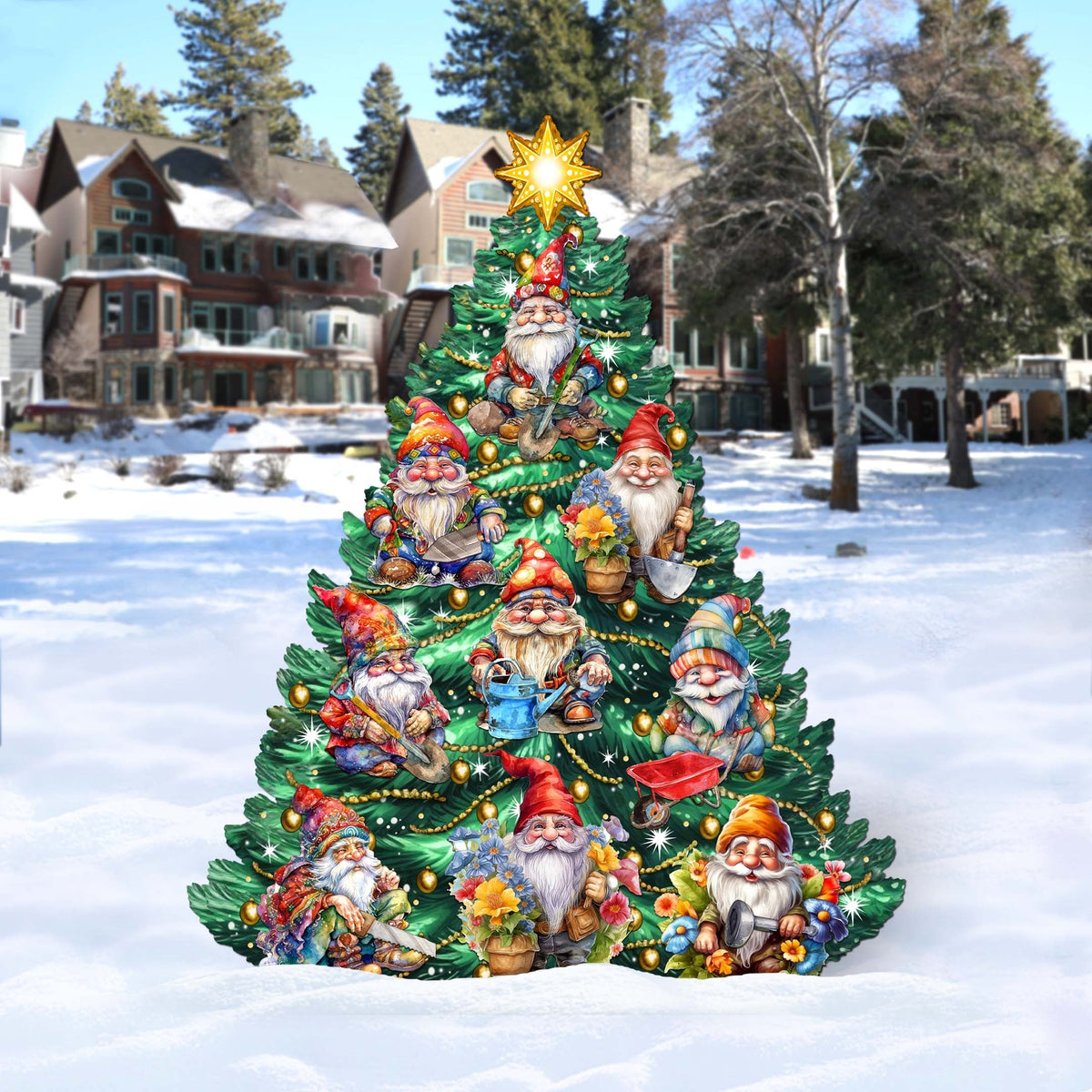 Gnomes-Themed Christmas Tree Outdoor Indoor Decor Wooden Christmas Decoration by G. Debrekht Christmas Decor - 8191512F
