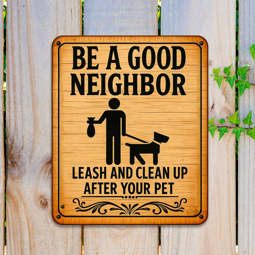 Be a Good Neighbor Wooden Sign – Leash and Clean Up After Your Pet – Handcrafted Outdoor Yard Sign by Designocracy - 961065