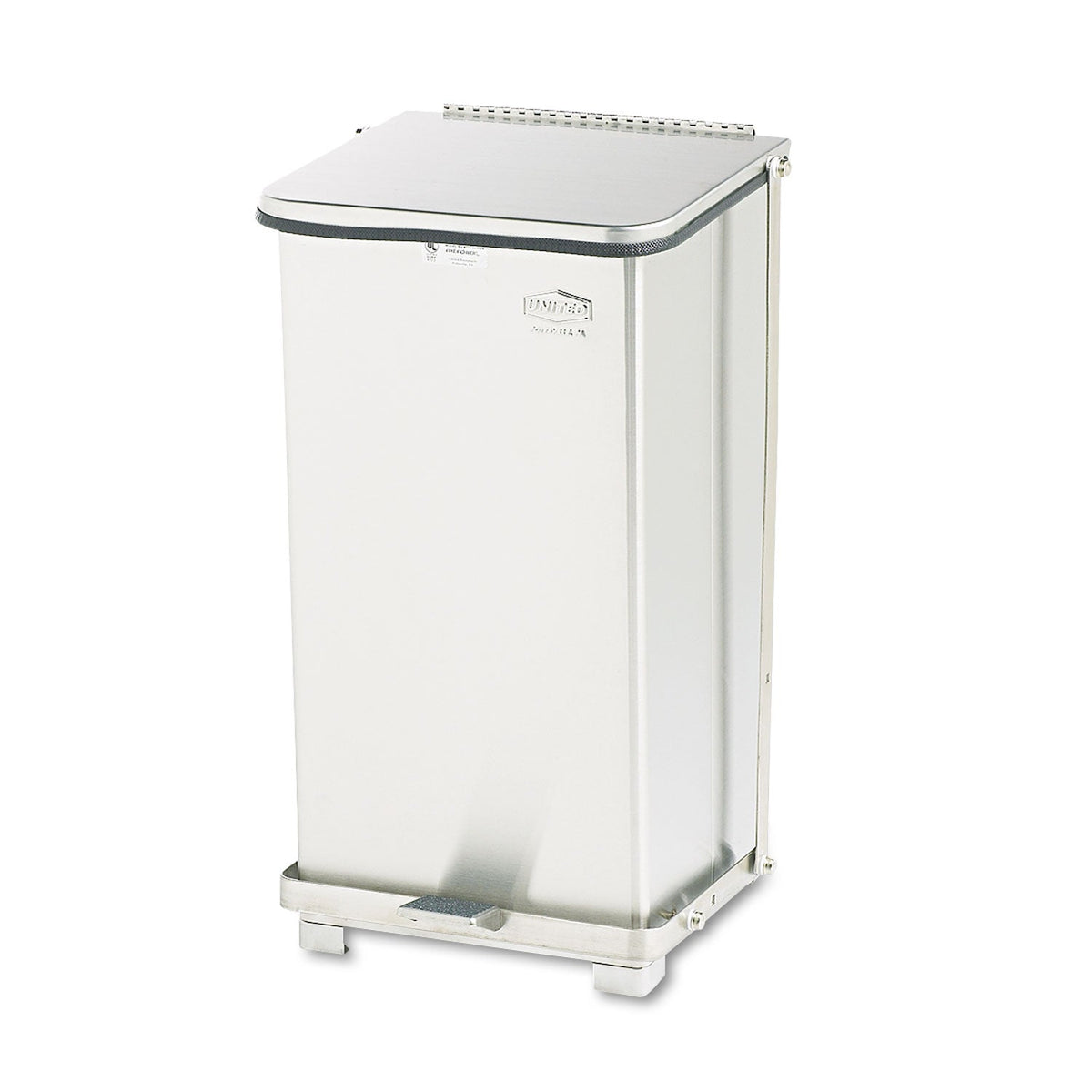 Rubbermaid Defenders Biohazard Step Can, Square, Steel, 6.5 gal, Stainless Steel