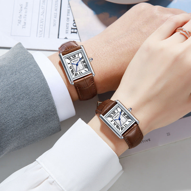 Couple Leather Watch Strap Simple Square Student's Watch Waterproof