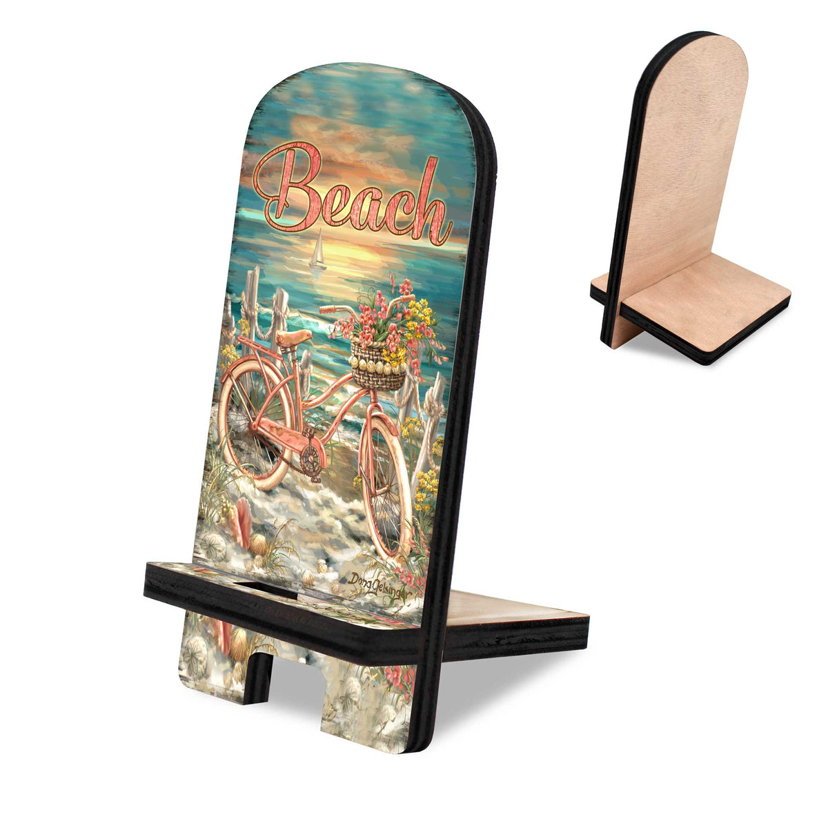 Bicycle by Sea Coastal Cell Phone Stand Wood Mobile Tablet Holder Charging Station Organizer - 892079-DG
